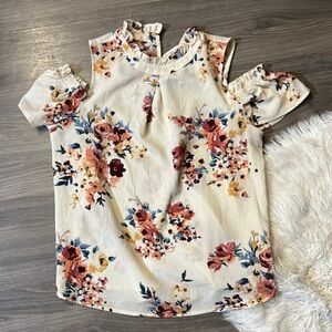 Monteau Cream Floral Cold Shoulder Blouse